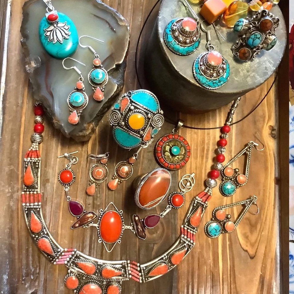 Gorgeous Sterling Turquoise Coral Assorted Precious Gem Jewelry - Picture 10 of 15